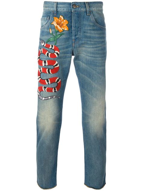 gucci jeans cheap|gucci snake embroidered jeans.